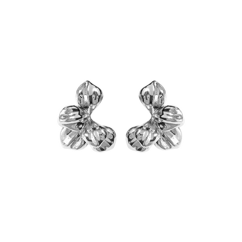 Silver Moon Bloom Stud Earrings