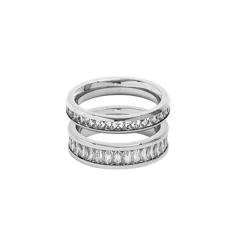 Silver Baguette Brillio Ring Set