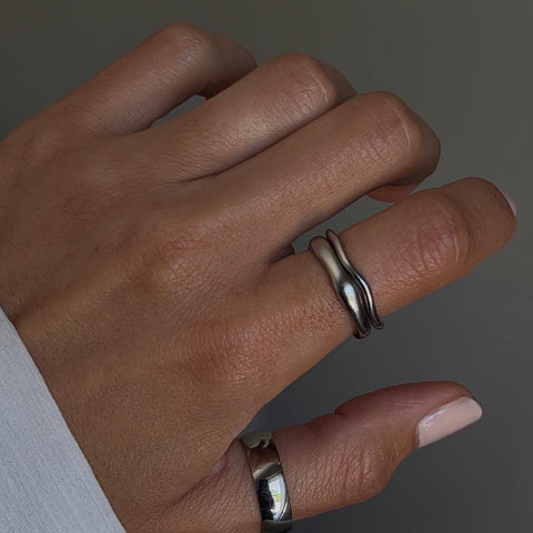 Silver Double Stacked Irregular Rings