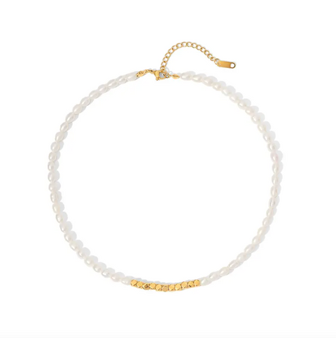 Lucky Pearls + Gold Beaded Necklace