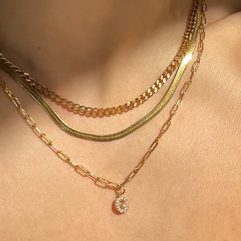 Pave Initial Charm Paperclip Necklace