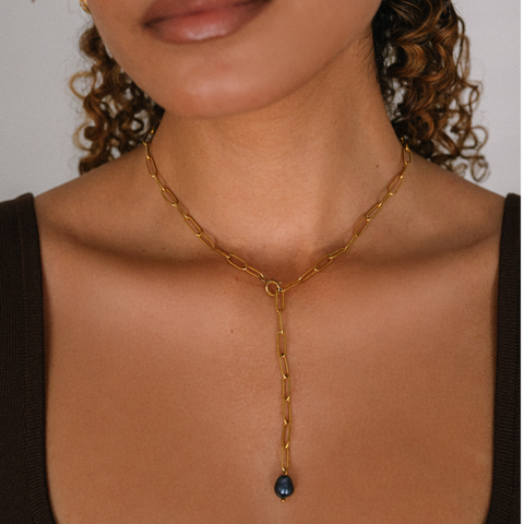 Paperclip Black Pearl Necklace