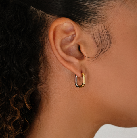 Two Tone Oval Hoop Earrings