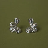 Silver Moon Bloom Stud Earrings