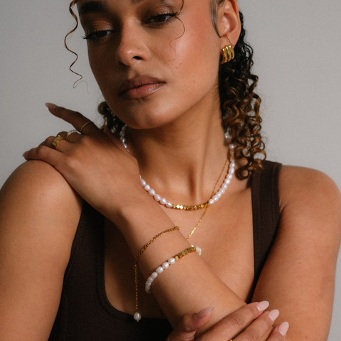 Lucky Pearls + Gold Beaded Set