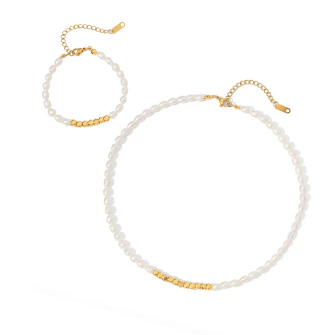 Lucky Pearls + Gold Beaded Set