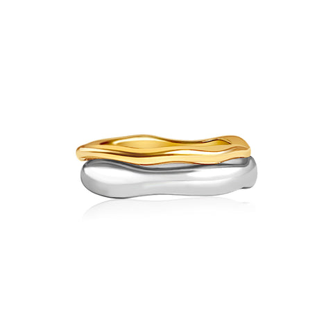 Two Tone Double Stacked Irregular Rings - Thick Silver