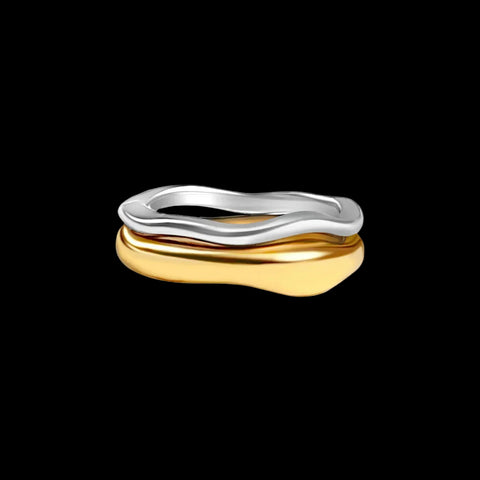 Two Tone Double Stacked Irregular Rings - Thick Gold