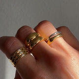 Two Tone Double Stacked Irregular Rings - Thick Gold