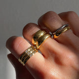 Two Tone Double Stacked Irregular Rings - Thick Silver